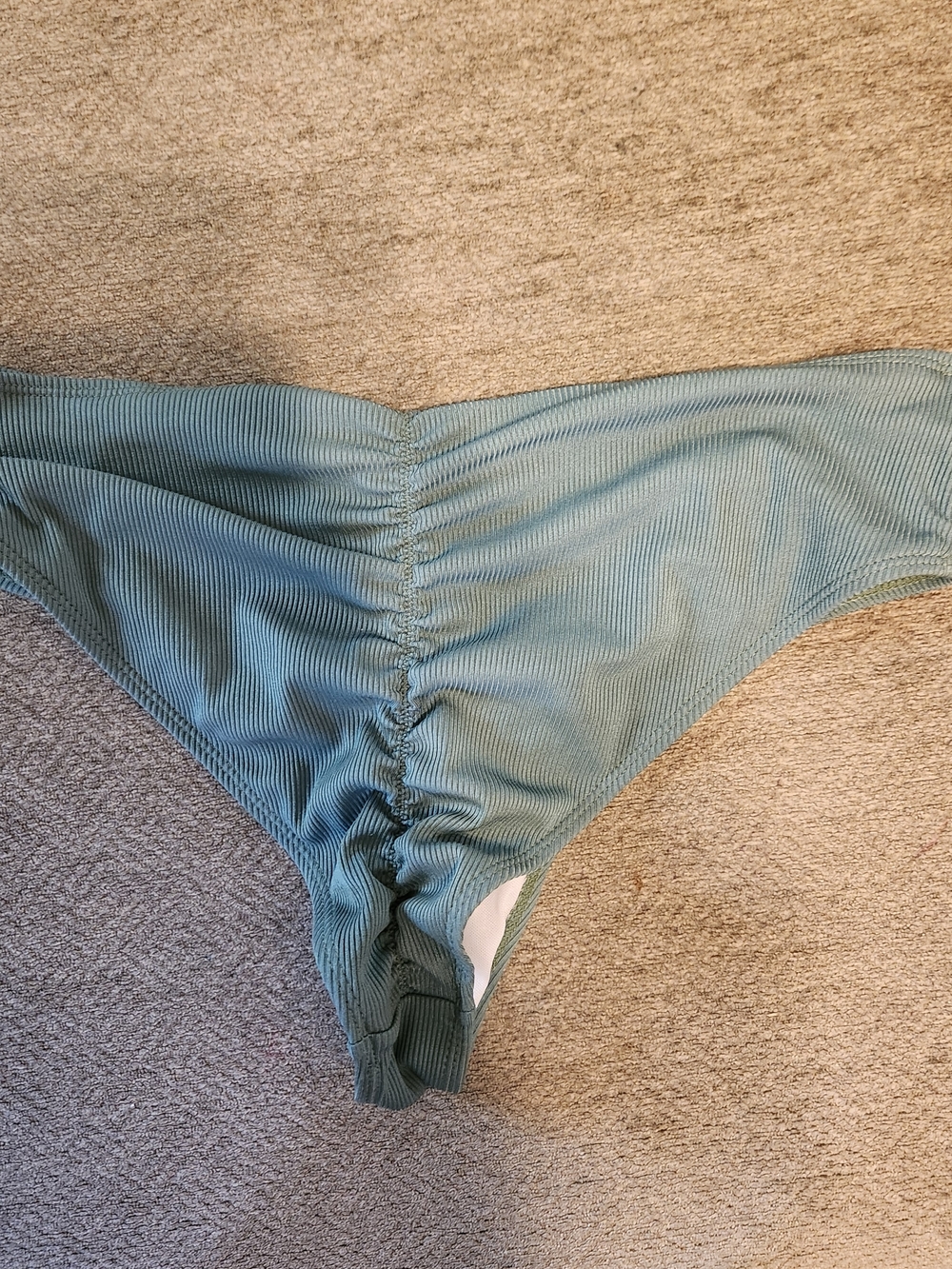 Ribbed High Cut Rauched Gathering In Rear Bikini Bottom in Sage Green - Picture 2 of 3